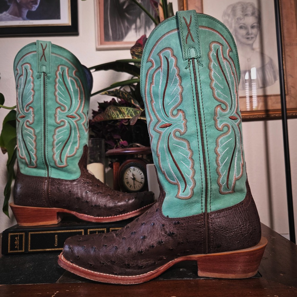 Twisted X Boots Mens Reserve Exotic Full Quill Ostrich Western MXPL004 Brown 8EE